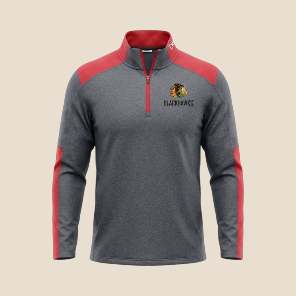 Chicago Blackhawks NHL Mens Large Gray Red Quarter Zip Pullover Knights Apparel